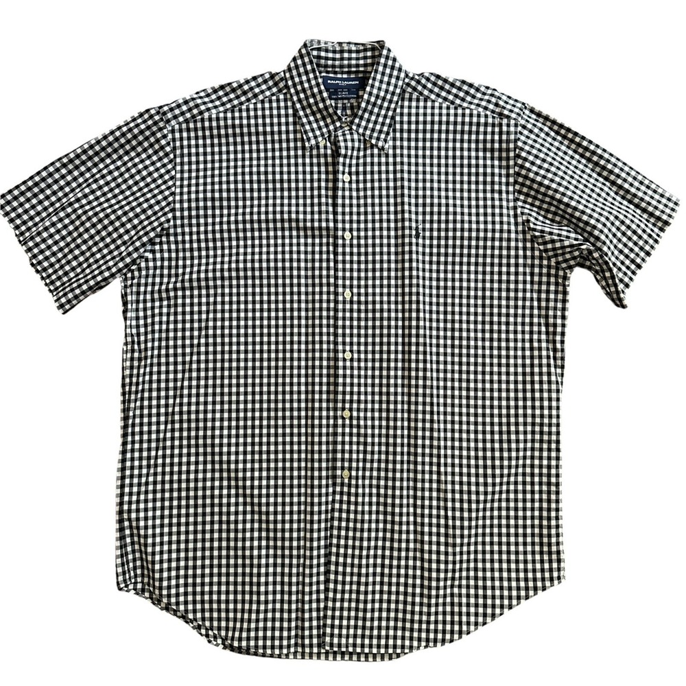 Ralph Lauren Golf Blake Shirt Mens Large Short Sleeve Gingham Black White Preppy
